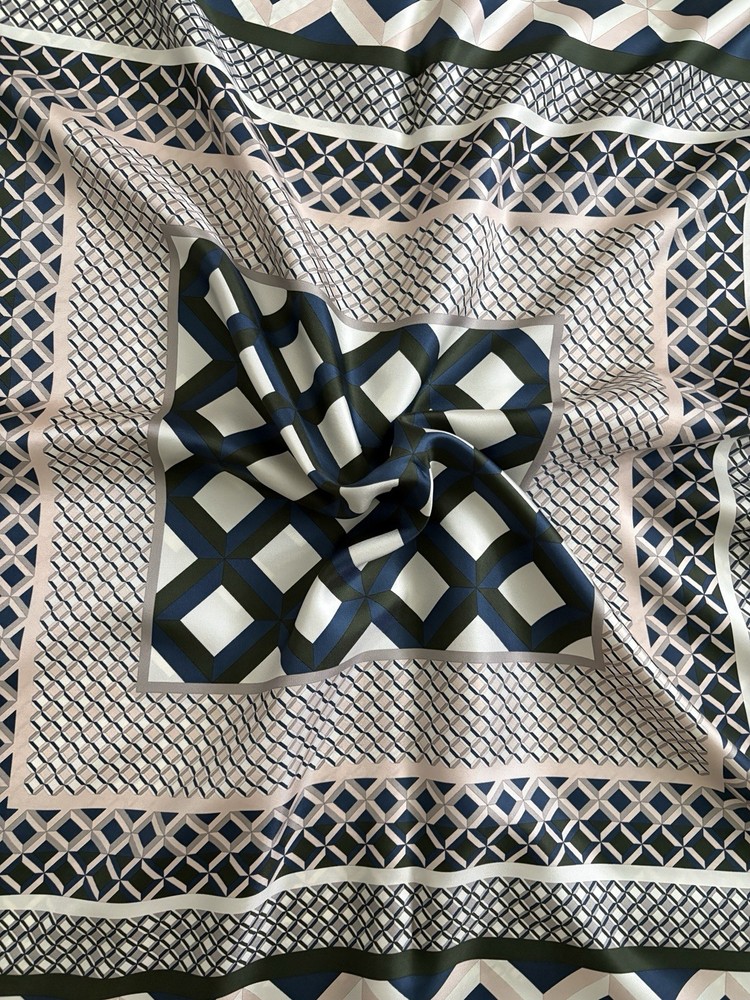 LANCEL Paris 1876 MOTIF GRAPHIC Print 100% SILK Square Scarf Foulard Fabric