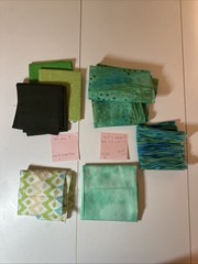 Shades Of Green Fabric Remnant Pieces, See Photos For Sizes