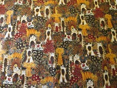 Cotton Fabric Makower Fancy Cats Crowd Rich Colors Gold Metalic Outline BTYx44