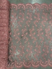 Melody DUSTY PINK Polyester Floral Embroidery with Sequins on Mesh Lace Fabric