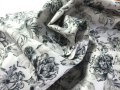 LAST! Cotton Sateen Lawn~Floral Toile Print~Shades Gray/Black/Wt~10″x60″~Dolls