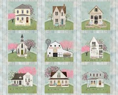 36″ X 44″ Panel Touch of Spring Houses Churches Spring Cotton Fabric D143.36