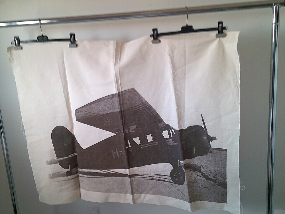 Vintage cotton fabric monochrome print AIRPLANE 36×48″
