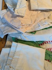 LOT Crafting Fabrics Assorted Cotton Embroidered Square Round Oblong Beige 3 Lbs