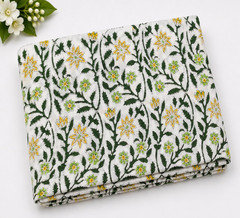Indian Hand Block Print 60/60 Green 100% Cotton Fabric by the Yard, Lightweight