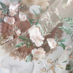 Delicate Floral Embroidery Lace DIY Mesh Bridal Fabric Wedding Prom dress