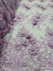 Lavender 3D Floral Embroidered Lace Fabric – Perfect for Quinceañera Dresses