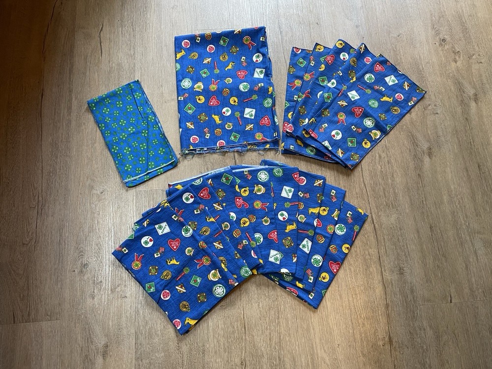 Vtg 4-H Club FABRIC Clover Quilt Home Farm Handkerchief Blue 4.75 Yds Springs