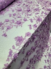 3d Lace Lavender Embroidery Pearls 3d Floral Fabric By The Yard Prom BRIDAL DRES