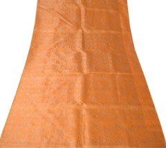 Sushila Vintage Banarasi Woven Scrap Saree Pure Satin silk Orange Sari Fabric