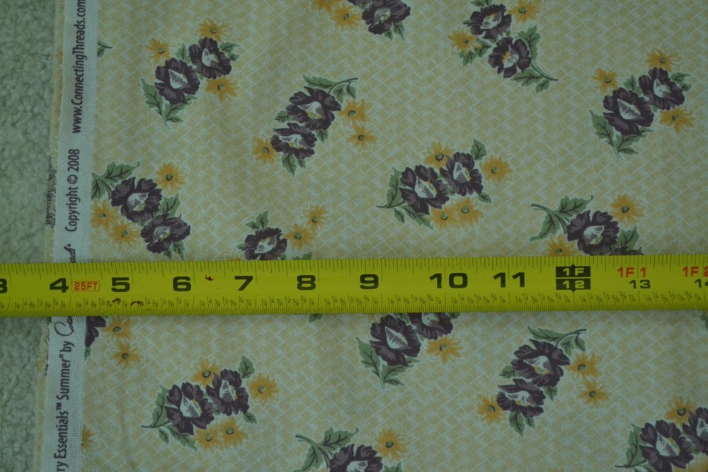 By 1/2 Yd”, Purple & Gold Floral on Tan Quilt Cotton, Connecting Threads, M5325