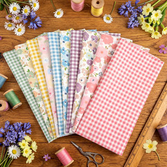 10 Pcs Floral Gingham Quilting Fabric Bundles 20 X 20 Inch Colorful Flower Fat Q