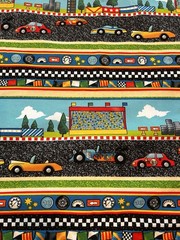 100% Cotton Fabric VROOM! By Avlyn, Vintage, 2 Yds & 15” -Good Unused Condition