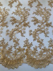 Melody GOLD Polyester Floral Embroidery with Sequins on Mesh Lace Fabric by the