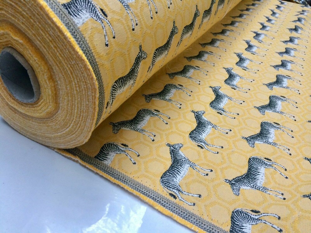 MUSTARD ZEBRA Jacquard Cotton Fabric Upholstery Material animal cloth 55” wide