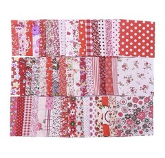 50pcs 5×5” Assorted RED PRINTS Floral Cloth Squares Sewing Fabric Patchwork NEW