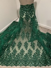 Green Heavy Beaded Sequin Rhinestones Embroidery Lace Fabric 50” Width 1 Yard