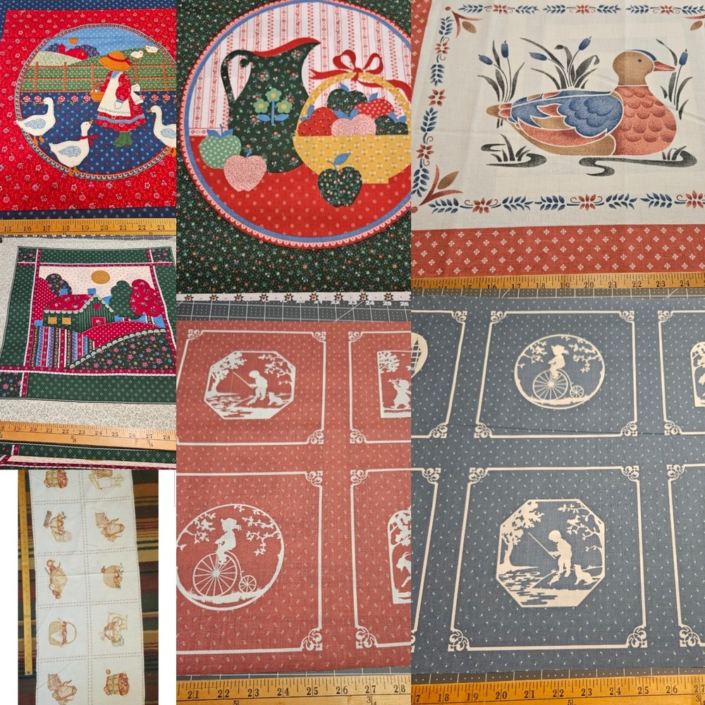 AVAILABLE VTG PILLOW PANEL FABRIC LOT DUCK GOOSE FARMHOUSE COTTAGE GRANDMA CORE