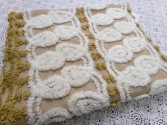 Vtg Chenille Bedspread Fabric Creamy Caramel White Dot Swirl Design 12×38″ Piece