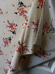 Vtg 80s Klopman Mills Floral Bouquet Cotton Stretch Knit Fabric Tan 48″x62″ w PC
