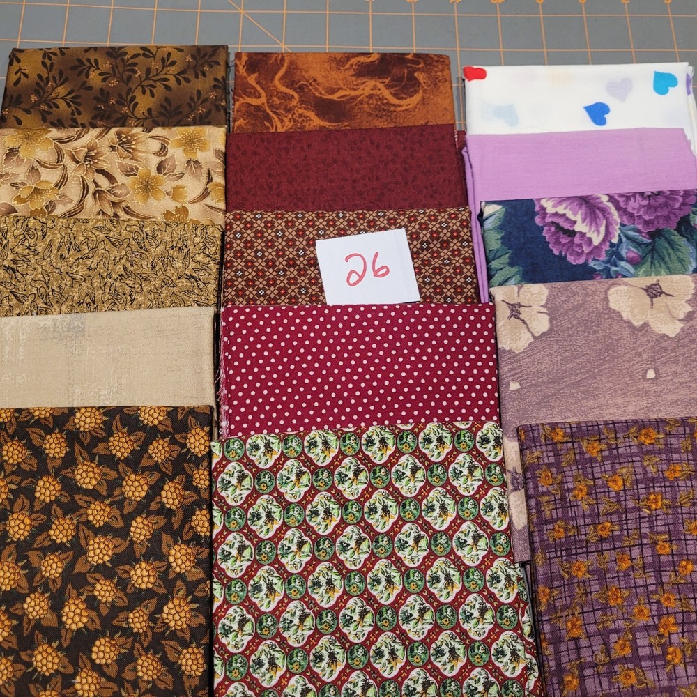 LOT OF 15 FAT QUARTERS COTTON FABRIC ASSTD COLORS & DESIGNS lot 26
