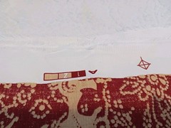Lauren Ralph Lauren Deep Red & Cream-Tan Heavy Cotton Fabric Damask Print 5 Pcs
