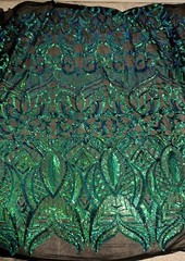 Green Blue Black Iridescent 4way stretch sequin fabric 50” Width 1 Yard