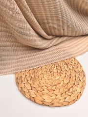 Soft Knit Fabric with Gold Thread, Cotoon Cream and Beige Striped 50” Width