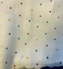 VTG Tiny Multicolored Yellow Red Blue Green Stars on White Faux Dimity BTHY