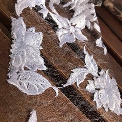 Nina WHITE Polyester 3D Floral Embroidery on Mesh Lace Fabric by the Yard – 100