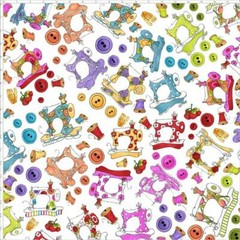 Sew Machine Button Toss White Fabric 23″ Length 44″W Cotton Loralie Designs