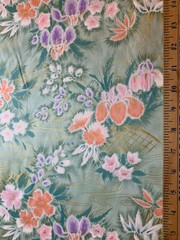 Sage & Peach Iris Floral Cotton Sateen Fabric Vintage 90’s OOP