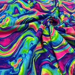 Pink Blue and Neon Green Marble Print Nylon Spandex Fabric 4 Way Stretch