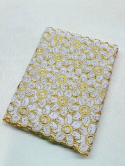White Gold Voile Lace| Gold Floral Lace Embroidery| Sold by 5 Yards.