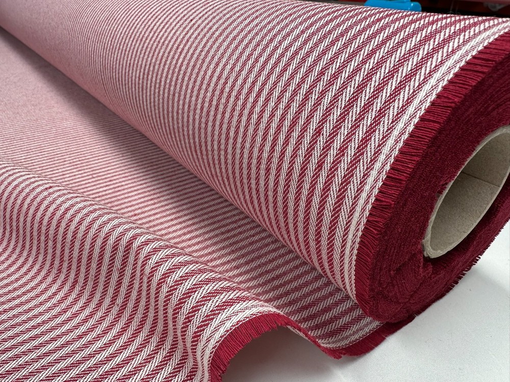Herringbone Ticking Stripe Fabric Linen Look Cushion – 140cm Wide – Burgundy Red