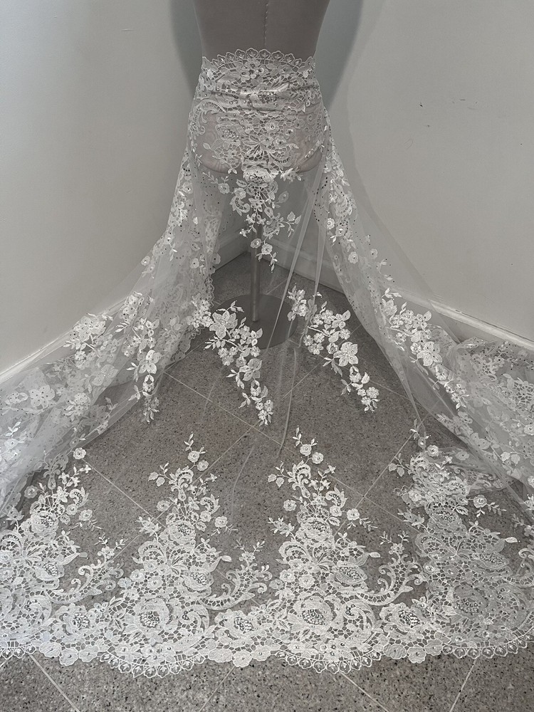 White Embroidery Rhinestones Bridal Lace fabric 50” Width 1 Yard