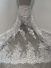 White Embroidery Rhinestones Bridal Lace fabric 50” Width 1 Yard
