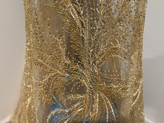 Gold Heavy Beaded Sequins Embroidery Bridal Lace Fabric 50” Width Sold By Yard