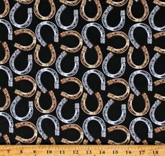 Cotton Horse Shoes Equestrian Horses Western Fabric Print by the Yard D362.46