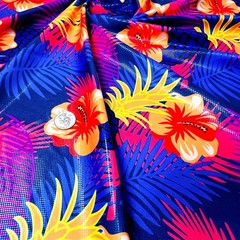 Hawaiian Cayennes Print 4 way Stretch Fabric 60″ wide Swimsuit Spandex By Yard