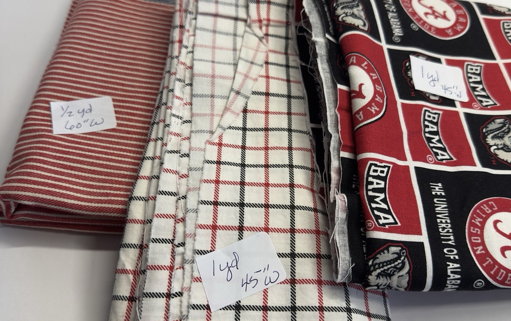 Red and Black 3 Coordinate Alabama Red and Black and White Cotton/ Denim Fabrics