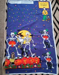 Halloween Trick or Treat Bag Cut And Sew Fabric Panel with Appliques skeleton