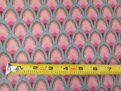 Vintage Shell Fan Floral Fabric Avon 1990 Hagapy Green Pink 52×90 Cotton Sateen