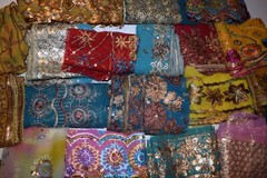 Lot of Multi shade Beaded fabric , Applique Fabrics, Doll art, Junk Journal