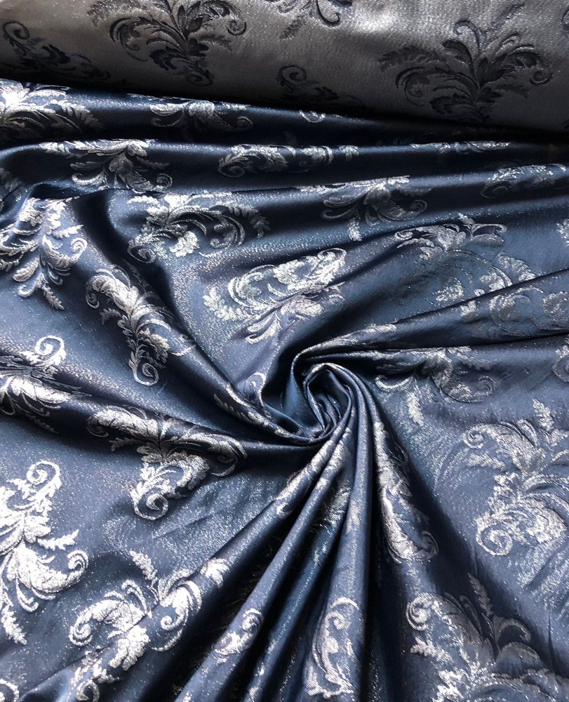 Black Woven Jacquard fabric 60” beautiful navy silver both sides useable brocade