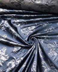 Black Woven Jacquard fabric 60” beautiful navy silver both sides useable brocade