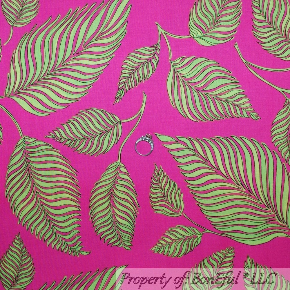 BonEful Fabric FQ Cotton Quilt Pink Green Bright Tropical Island Palm Tree Ocean