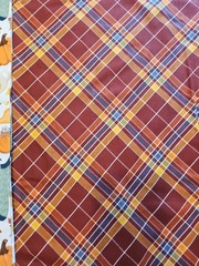 3 YARDS FALL AUTUMN PUMPKIN LEAVES PLAID PRINT FLANNEL FABRIC SEWING QUILT