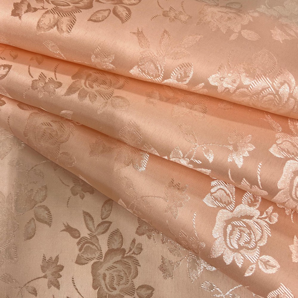 Kayla PEACH Polyester Floral Jacquard Satin Fabric by the Yard for Clothes, Cos