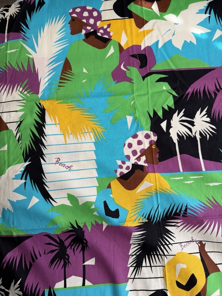 1 Yd 80’s Style cotton print fabric neon purple Lime green Black Tropical Theme